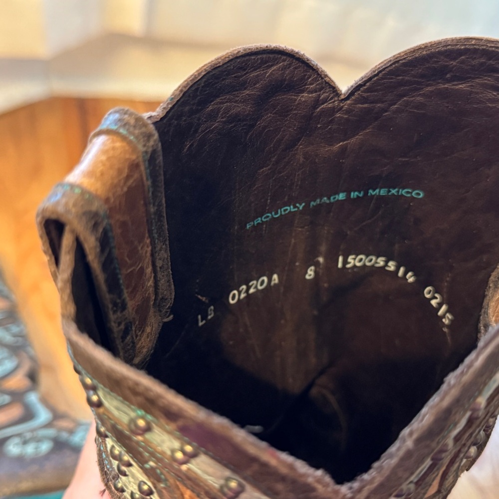 Lane Brown Turquoise Cream Embroidered Western Boots - Picture 3 of 7